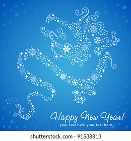 Ornate chinese New Year of stylized Dragon card made of snowflakes. Vector illustration