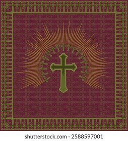 Ornate Christian cross design with radiant beams and repeating cross pattern. Symbol of faith, divinity, and worship. Ideal for religious publications.