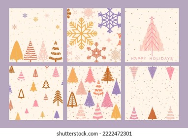 Ornate Christmas greeting cards. Trendy square Winter Holidays art templates. -- good for social media posts, posters and prints	