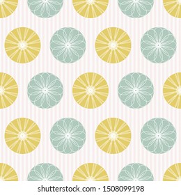 Ornate circles and stripes seamless pattern background. Retro geometric print design. Vector