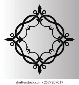 Ornate circular design, black and white, symmetrical pattern, floral motif, elegant curves, intricate details,