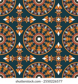 Ornate Circular Floral Pattern with Symmetrical Baroque Design Elements