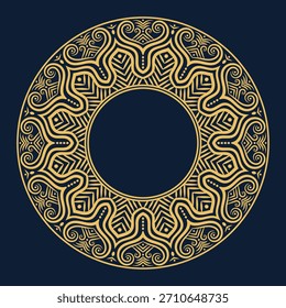 Ornate Circular Frame Design in Gold on Navy Blue Background, Intricate Pattern, Elegant Style