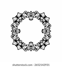 Quadro circular ornamentado com redemoinhos e floreios