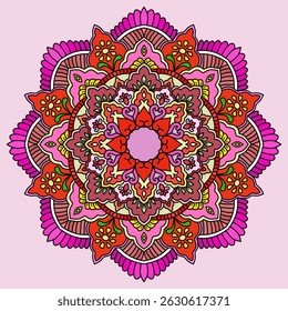 Ornate Circular Mandala Multicolored Designs, vector illustration of hand drawn mandala, Vibrant mandala with intricate floral patterns, bright color