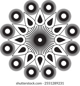 Ornate Circular Mandala Set, Black and White Line Art design.
