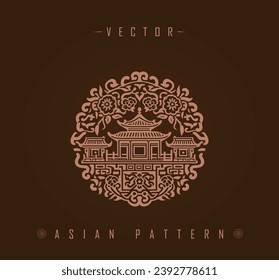 Ornate Circular Pattern with Asian Architectural Elements