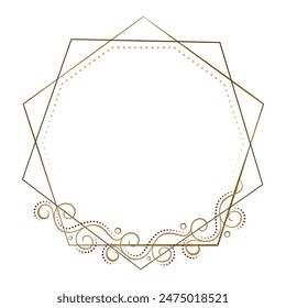 Ornate circular polygonal frame featuring intricate gold and red swirls, perfect for invitations, announcements, or decorative designs.