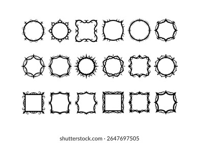 Ornate circular and square decorative borders with sharp points and swirling elements