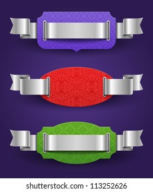 Ornate color frames with silver ribbons - vector illustration