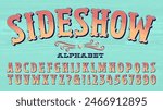 An ornate and colorful alphabet that might be used at a theme park, food stand, county fair, rodeo, poster, antique show, etc.
