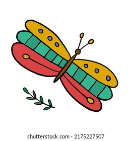 Ornate colorful butterfly, isolated on white. Cartoon for your design