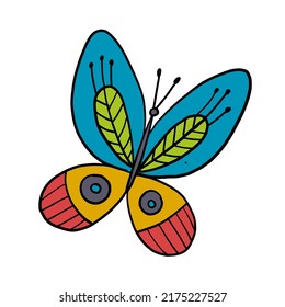 Ornate colorful butterfly, isolated on white. Cartoon for your design