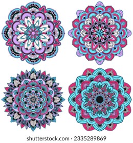 Colección de mandala colorida. Ilustración del vector aislada en fondo blanco