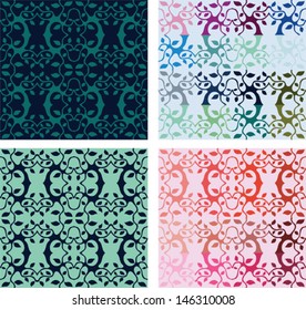 Ornate colorful pattern set with tree motives