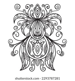 Ornate coloring pattern antistress for children and adults. Black and white illustration isolated.