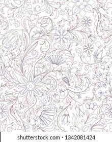 Ornate and complicated embroidery imitation seamless vector pattern in mexican style. 