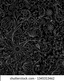 Ornate and complicated embroidery imitation seamless vector pattern in mexican style. 