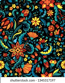 Ornate and complicated embroidery imitation seamless vector pattern in mexican style. 