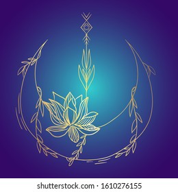ornate composition hand drawn vintage style design element. Alchemy, spirituality moon art. Vector illustration