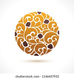 Ornate cookie with chocolate chips isolated on white background. Vector illustration can be used for packagin design, label, poster, banner

