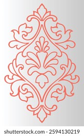 Ornate Coral Red Damask Pattern  Elegant Floral Vector on White for Stock.