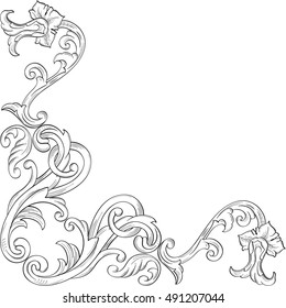 Ornate corner art element isolated on white