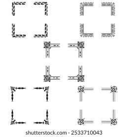 Ornate corner frames. Decorative black borders. Vintage geometric elements. Detailed frame designs.