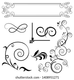 Ornate Corners, Frames & Swirls Isolated on White Background