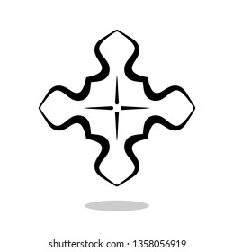 Ornate cross silhouette element with drop shadow isolated on white background