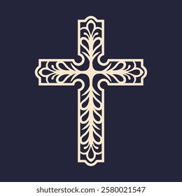 Ornate cross symbol. Christian cross sign. Vector illustration