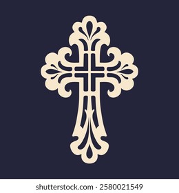 Ornate cross symbol. Christian cross sign. Vector illustration