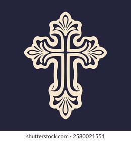 Ornate cross symbol. Christian cross sign. Vector illustration