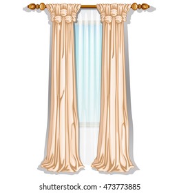 The ornate curtain in the interior. Vector illustration.

