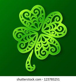 Ornate cut out green paper clover, vector illustration for your design