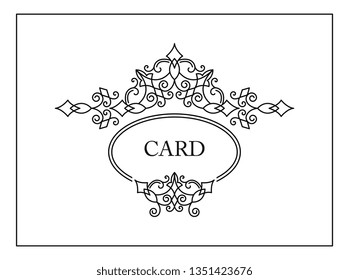 Ornate decor, border for invitation, card, logo design, label, badge, tag. Vector golden element floral illustration. Set wedding invitations flourishes ornaments cards.