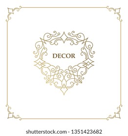 Ornate decor, border for invitation, card, logo design, label, badge, tag. Vector golden element floral illustration. Set wedding invitations flourishes ornaments cards.