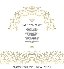 Ornate decor, border for invitation, card, logo design, label, badge, tag. Vector golden element floral illustration. Set wedding invitations flourishes ornaments cards.