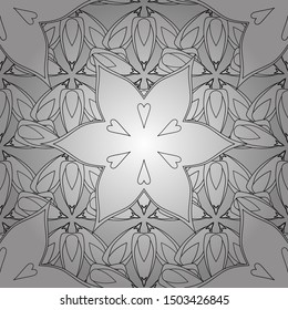 Ornate decor for fabric. Vector seamless pattern with vintage design in Eastern style. Ornamental lace tracery. Traditional arabic ornament with black, white and gray elements.