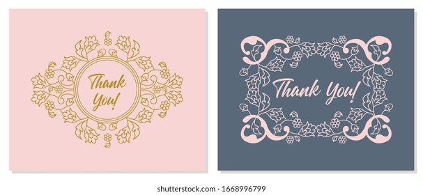 Ornate decor, frame for invitation, card. Vector thank you message. Lace decor for birthday and greeting card, wedding invitation,certificate.