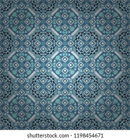 Ornate decor for invitation, greeting card. Vector element, arabesque for design template. Seamless pattern luxury ornament, eastern style in blue, red and gray colors. Turquoise floral art.