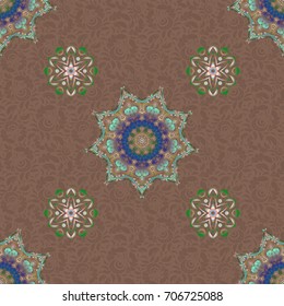 Ornate decor for invitations, greeting cards, thank you message in green and blue colors. Vector greed and vignette seamless pattern for design. Elements in Victorian style.