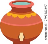 Ornate decorated Indian clay pot vector illustration traditional colorful pottery
