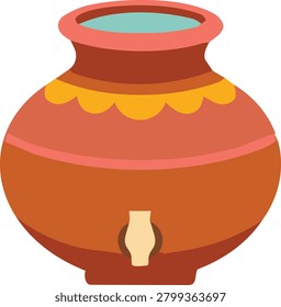 Ornate decorated Indian clay pot vector illustration traditional colorful pottery
