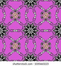Ornate decoration. Golden pattern on violet, black and gray colors with golden elements. Luxury, royal and Victorian concept. Vector vintage baroque floral seamless pattern in gold.