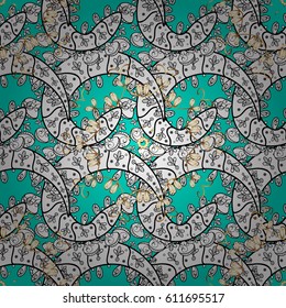 Ornate decoration. Golden pattern on blue background with golden elements. Luxury, royal and Victorian concept. Vector vintage baroque 