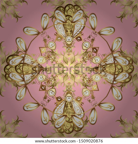 Ornate decoration. Golden pattern on a yellow and neutral colors with golden elements. Vector vintage baroque floral seamless pattern in gold. Luxury, royal and Victorian concept.