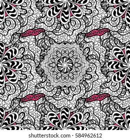 Ornate decoration. Luxury, royal and Victorian concept. Vector vintage baroque floral seamless pattern in white. White pattern on pink background with white elements.