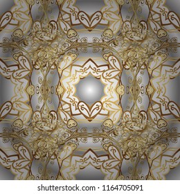 Ornate decoration. Vector illustration. Damask gold abstract flower ornamental pattern on gray, white and brown colors.