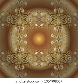 Ornate decoration. Vector illustration. Damask gold abstract flower seamless pattern on beige and brown colors.